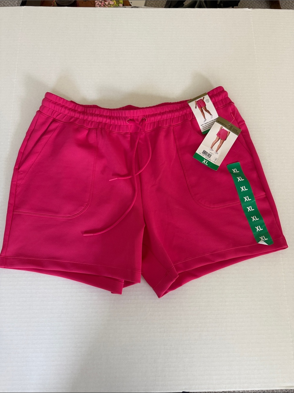Mondetta Ribbed Drawstring Athletic Shorts - Raspberry Sorbet. Size XL